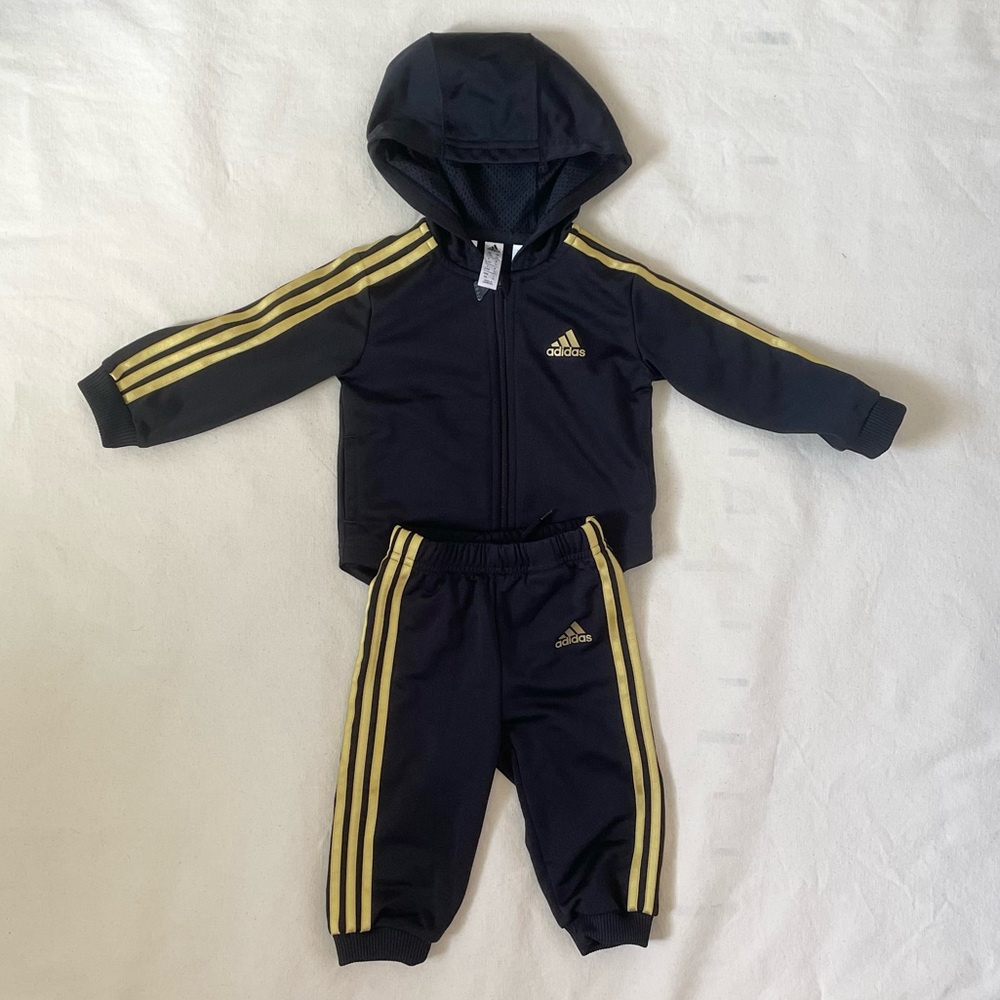 Adidas Toddler Tracksuit with Jacket Pants Black Yellow/Gold
